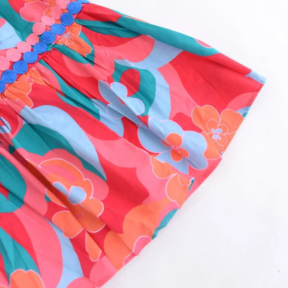 Alden Adair Mia Trippy Boho Red Floral Short Sleeve Midi Dress S NWT - Picture 6 of 14